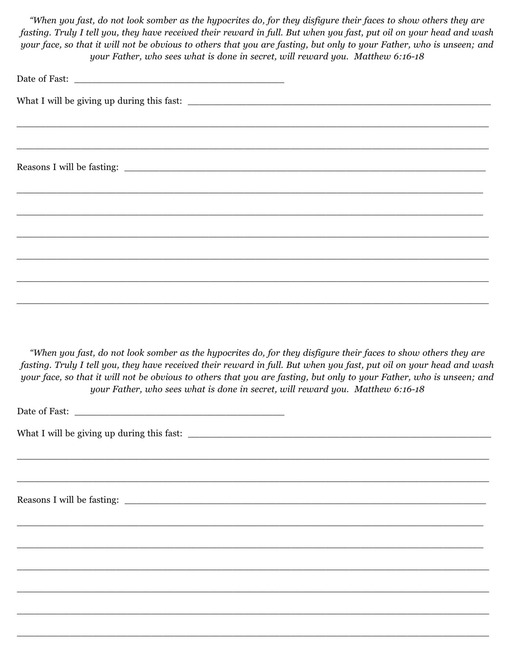 fasting committment card